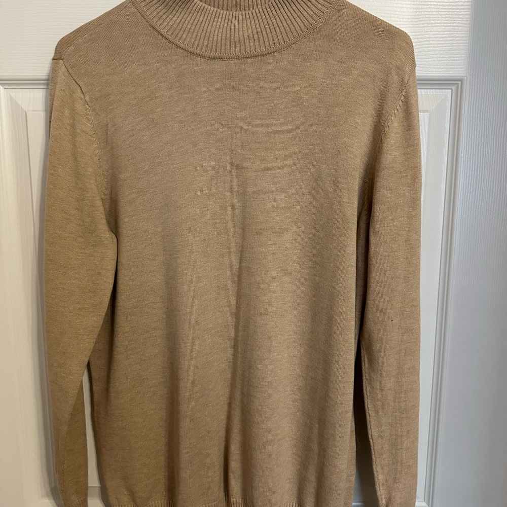 Roz & Ali Tan Turtleneck Sweater Fine-Knit Slim Fit